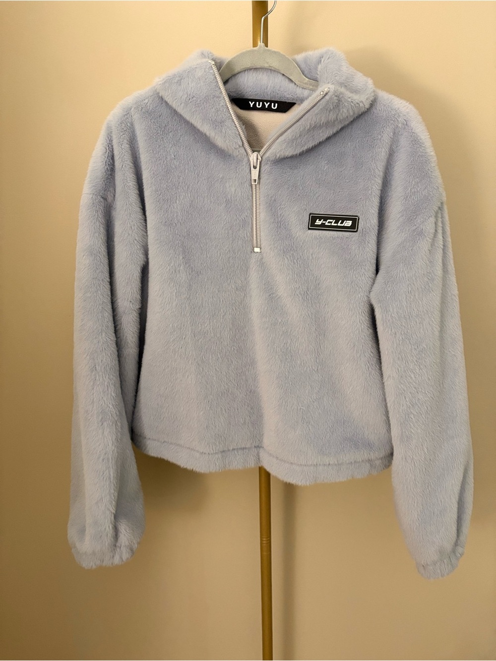 YUYU Blue Plush Half-Zip Hoodie